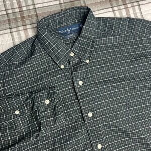 Ralph Lauren Blake Men Large Long Sleeve Button Down Shirt Classic Black Plaid